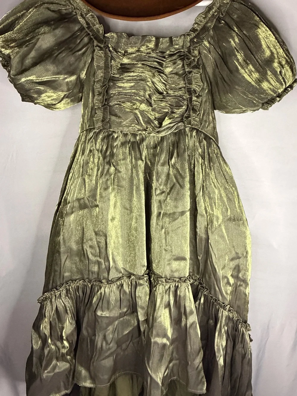 Joyfolie Olive Metallic Puff-Sleeve DressNWT size girls 10